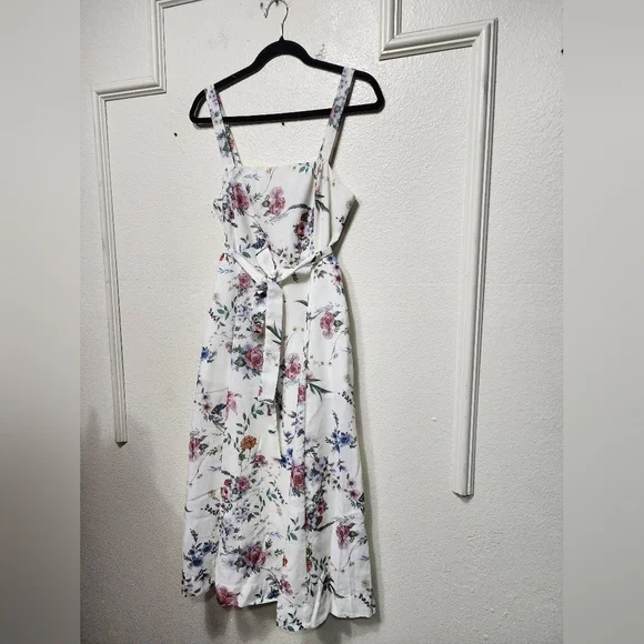 Lulus Sunny Posture Ivory Floral Sleeveless Midi Dress S Wedding Party Vacation - Picture 7 of 10